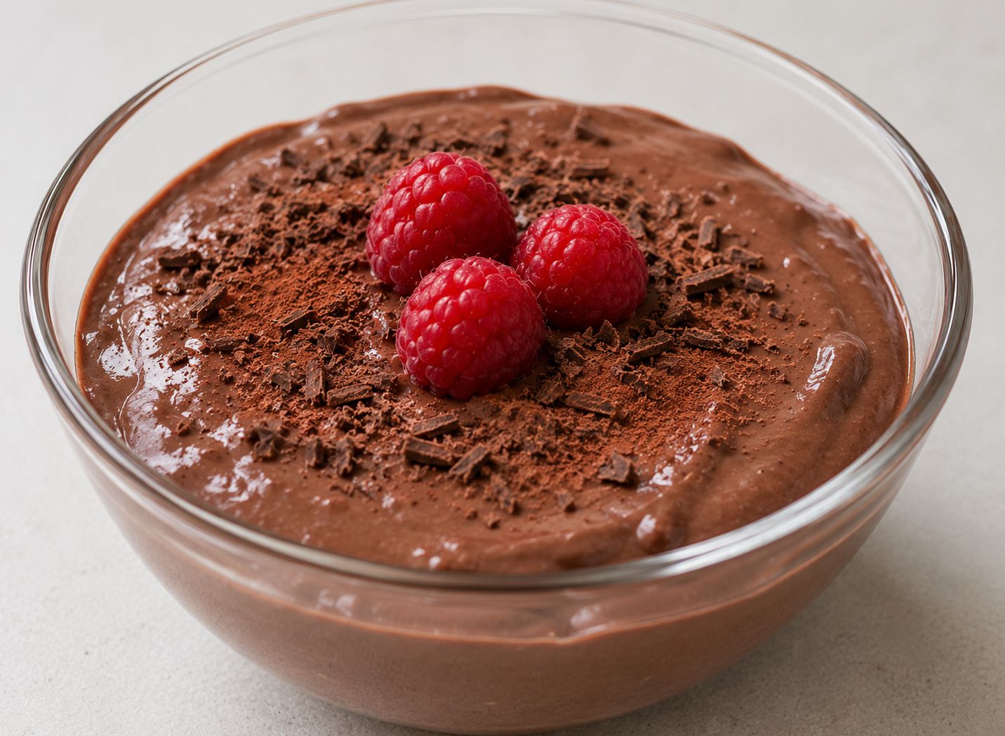 Σοκολατένιο πρωτεϊνικό pudding σε γυάλινο μπολ με φρέσκα βατόμουρα, από τις συνταγές του MorfoFit